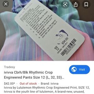 (2) reversible Lululemon  girl (ivivaa) pants